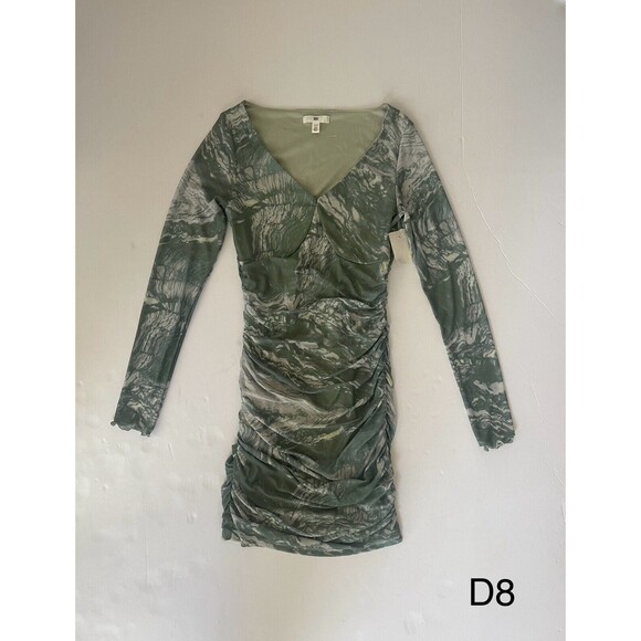 BP Green Marble Mesh Ruched Long Sleeve Bodycon‎ Dress NWT Size XXS - Picture 1 of 8